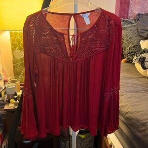 SALE! DEAL!! GORGEOUS Deep Crimson Red Embroidered Boho Top
